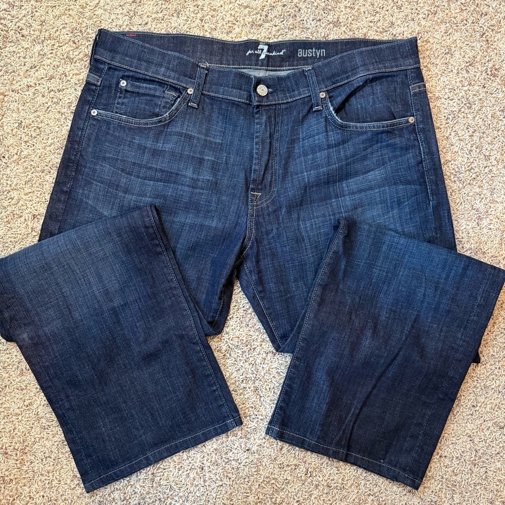7 For All Mankind Austyn Jeans Mens 36x28 Dark Wash Straight Leg Designer Denim - Picture 13 of 13